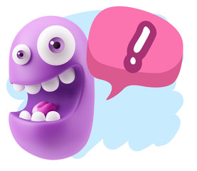 3d Rendering Smile Character Emoticon Expression saying ! with C