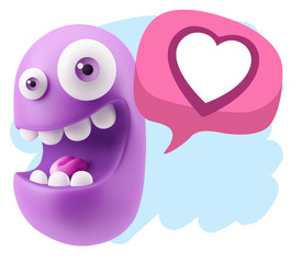 3d Rendering Smile Character Emoticon Expressing Love with a Hea