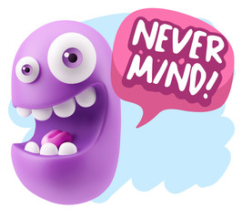 3d Rendering Smile Character Emoticon Expression saying Never Mi