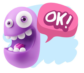 3d Rendering Smile Character Emoticon Expression saying Ok with