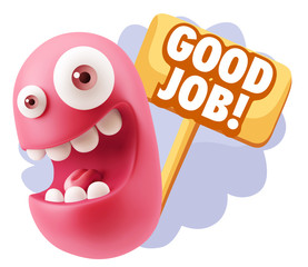3d Rendering Smile Character Emoticon Expression saying Good Job