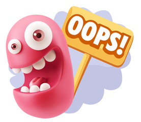 3d Rendering Smile Character Emoticon Expression saying Oops wit