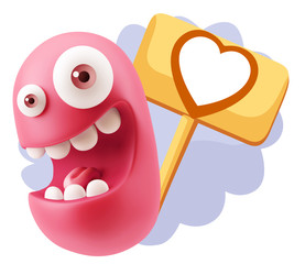 3d Rendering Smile Character Emoticon Expressing Love with a Hea