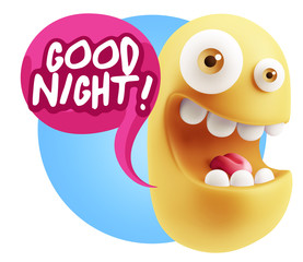 3d Rendering Smile Character Emoticon Expression saying Good Nig