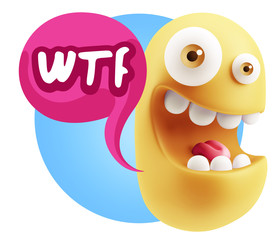 3d Rendering Smile Character Emoticon Expression saying WTF with