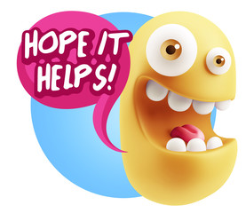 3d Illustration Laughing Character Emoji Expression saying Hope
