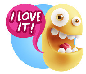 3d Rendering Smile Character Emoticon Expression saying I Love I