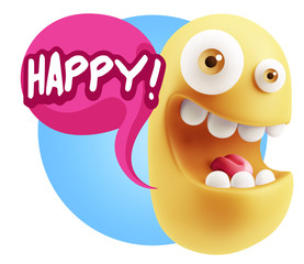 3d Rendering Smile Character Emoticon Expression saying Happy wi