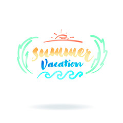 Vector : Summer Vacation word with watercolor texture logo on wh