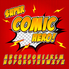 Comic alphabet set. Letters, for kids.