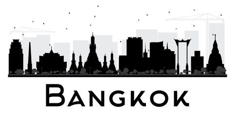 Fototapeta premium Bangkok City skyline black and white silhouette.