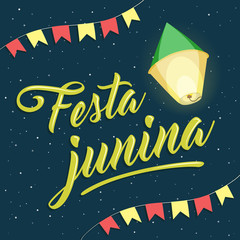 Festa Junina, brazilian june party lettering with balloon