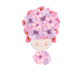 Doodle flowers beautiful girl face