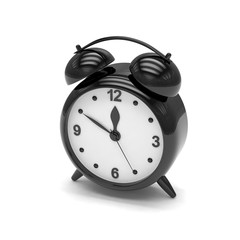 Black alarm clock on white. 3d rendering.