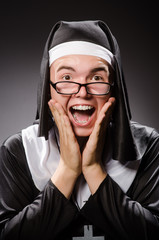 Funny man wearing nun clothing