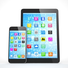 Tablet and smartphone on a white. 3d rendering.