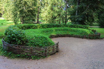 Sod sofa in the village park Mikhailovskoe