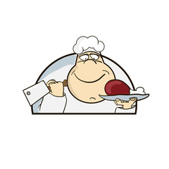 happy Cook chef with meat flat design cartoon vector 
