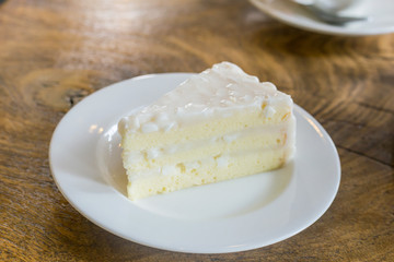 close up white cake on table