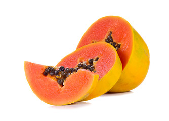 slices of sweet papaya on white background