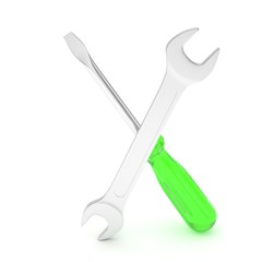 3D Illustration Wrench and screwdriver, service concept