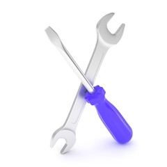 3D Illustration Wrench and screwdriver, service concept