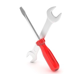 3D Illustration Wrench and screwdriver, service concept