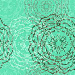 Seamless pattern with ornamental flowers in beautiful mint and chocolate colors. Vector illustration