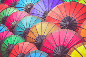 Colorful handmade Asian umbrellas on display
