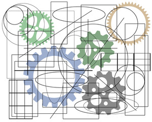 Cogwheel connection, teamwork. Colorful creative template, illustration.