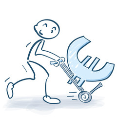 Strichmännchen mit Sackkarre und großen Euro