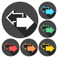 Exchange arrow icons set with long shadow