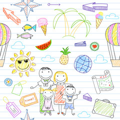 Seamless background with happy family travelers