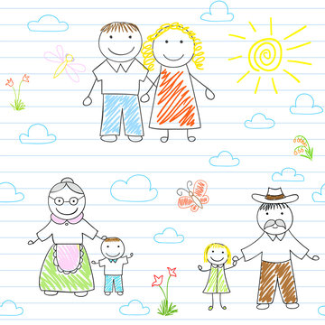 Seamless background with happy family