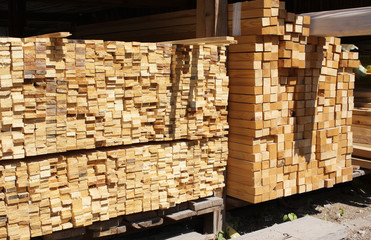 Wooden boards in a warehouse