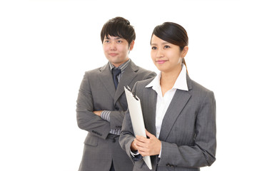 笑顔のビジネスマンとOL
