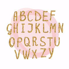 Hand drawn golden glitter letters. Font for for your designs: t-