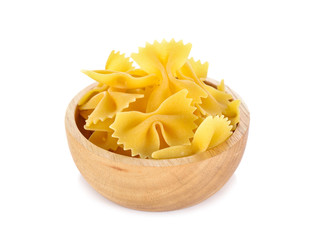 Farfalle (Bow Ties) pasta in big wooden bowl on white background