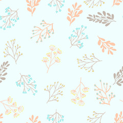 seamless herbal vintage pattern with leaf, flower and berry