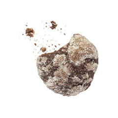 Broken chocolate chip cookie with chocolate and sugar crumbs  isolated on a white background