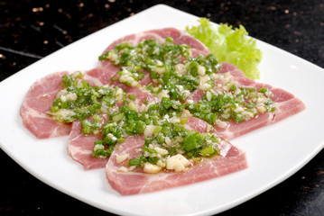 Premium raw japanese Pork sliced on plate