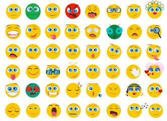 Mega big collection set of flat Emoji face emotion icons isolated.