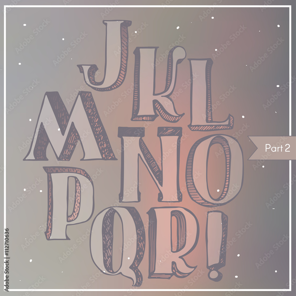 Poster vector colorful 3d font on blur background, hatched, light, with gradient shadow. abc sequence from 