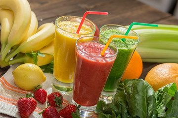 Fresh smoothies in glass