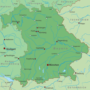 Bundesland Bayern - Landkarte in Gr&uuml;n