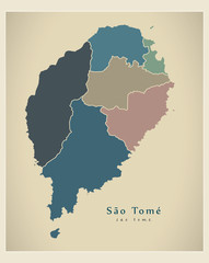 Modern Map - Sao Tome with districts colored ST