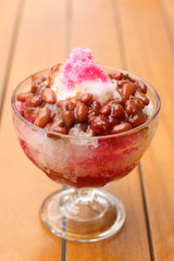 ice kacang, asian dessert of shaved ice with icecream