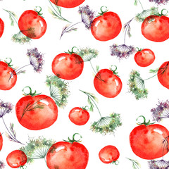 Panele Szklane Podświetlane  Vintage wzór na białym tle. Warzywa, czerwone pomidory, pomidorki koktajlowe, akwarela