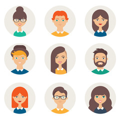 Set of avatars. Male and female characters. People's faces, man,