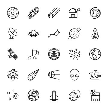 Astronomy, science. Set of vector icons. Outline style